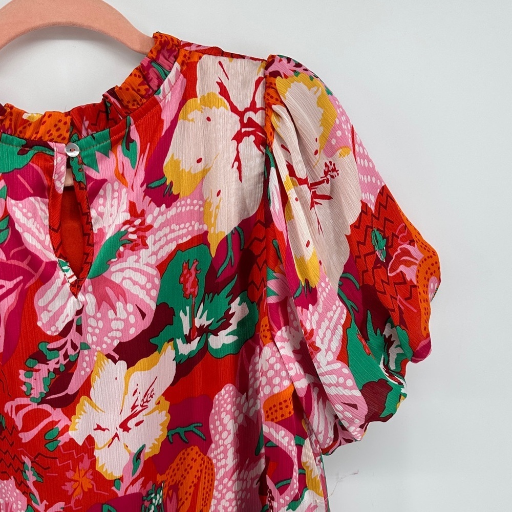 Hudson Gray Cottagecore Maximalism Boho Tropical Resort Floral Red/Pink Top SzM - Picture 8 of 13